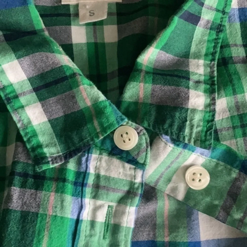 J. Crew top Small green plaid button up